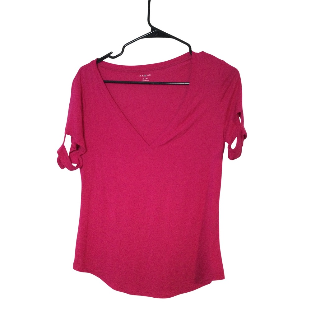 Payne‎ V-Neck T-Shirt Roll-Tab Sleeve Casual Top Raspberry Pink SiZe S (136)